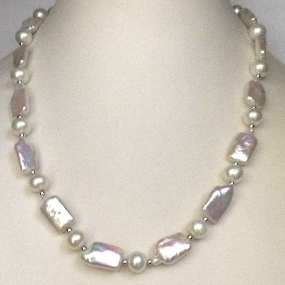 Freshwater white square baroque pearls mala JPM0124