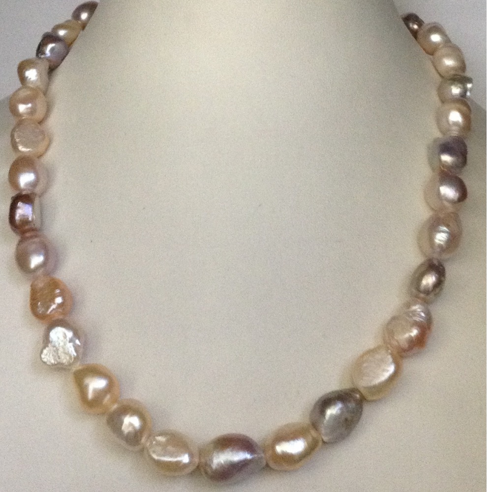 Freshwater multicolour oval baroque pearls strand JPM0119