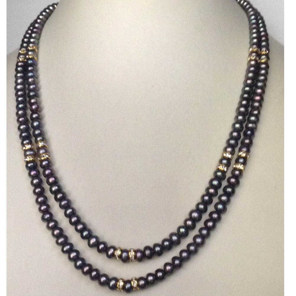 Grey Flat Pearls Necklace 2 Layers With CZ Chakri JPM0117
