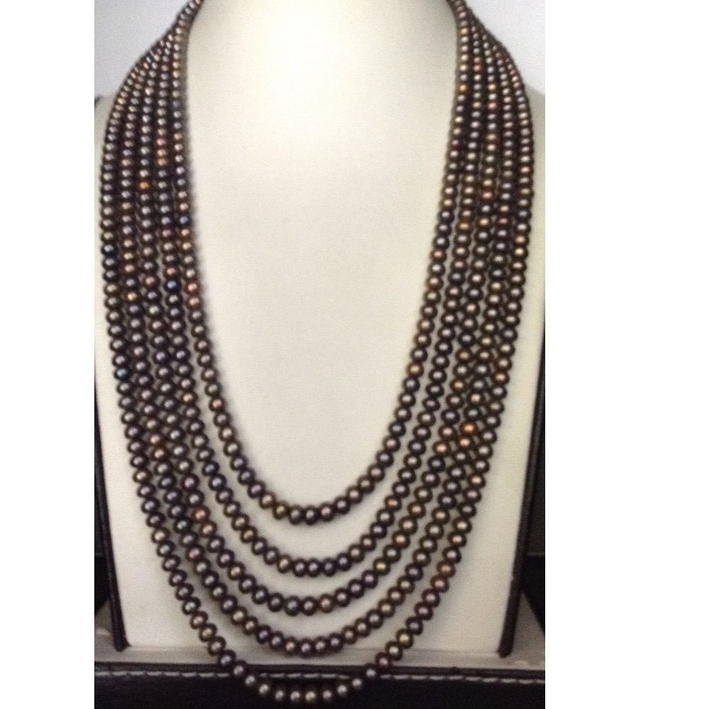 Freshwater Brown Flat Pearls Necklace 5 Layers JPM0113