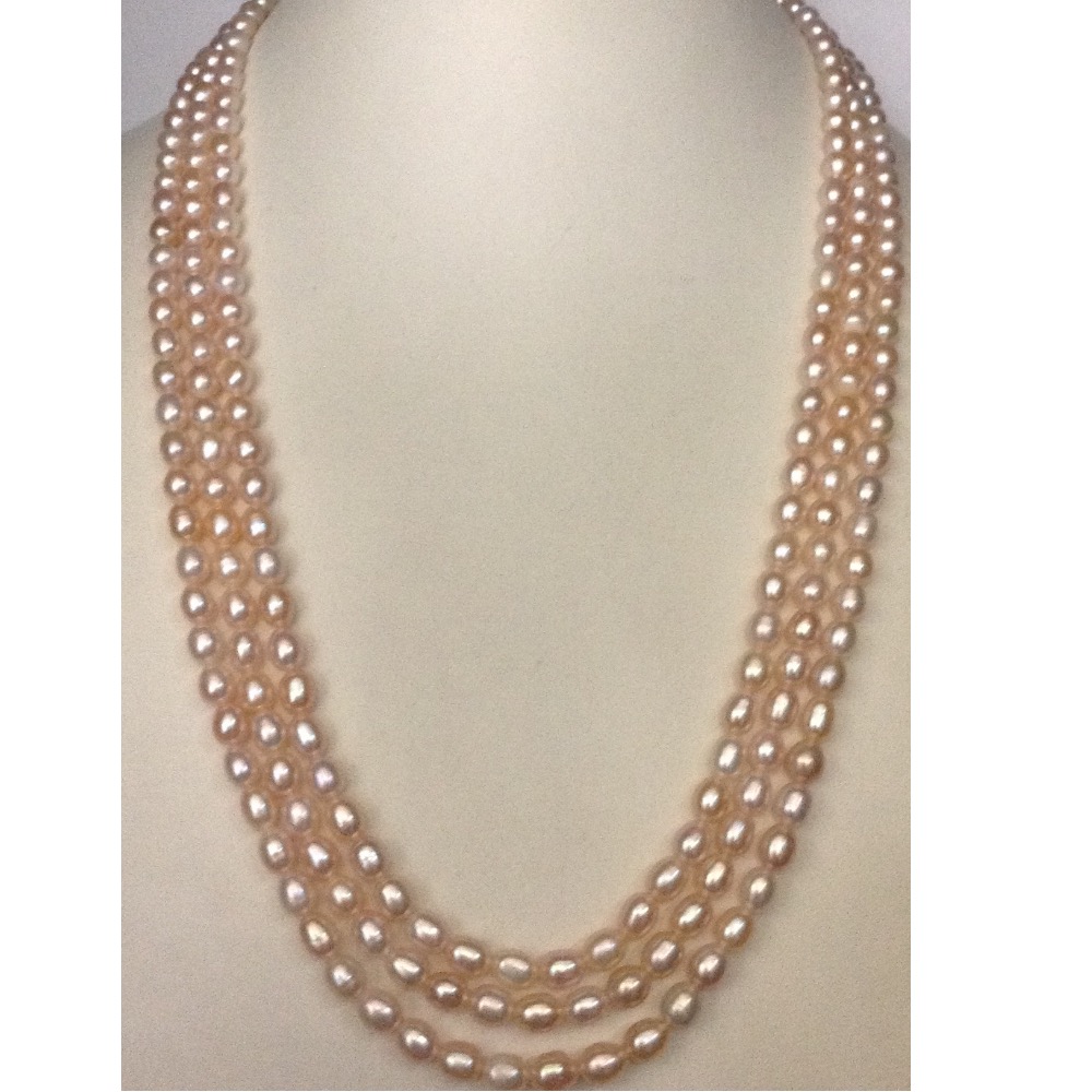 Freshwater Pink Oval Pearls Necklace 3 Layers JPM0081