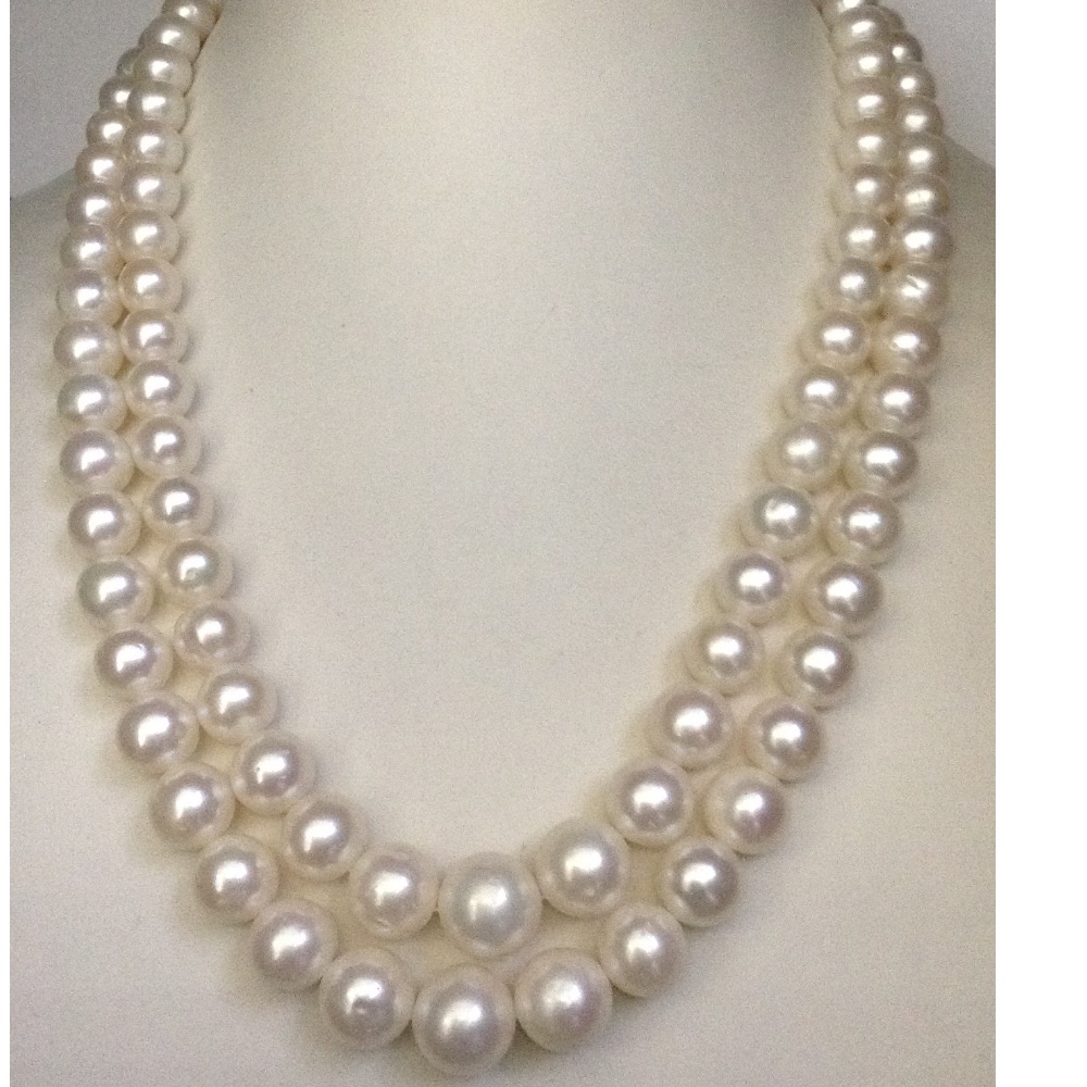 White Round Pearls Graded Necklace 2 Layers JPM0087