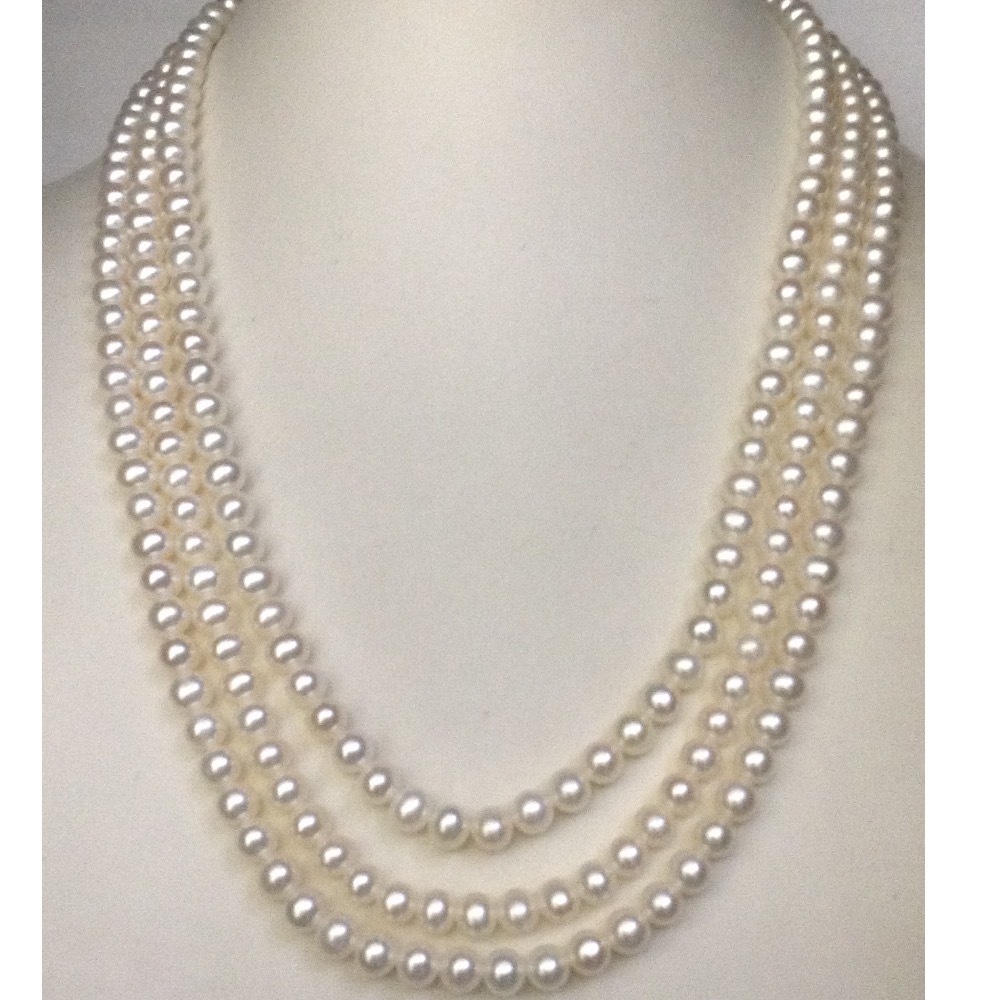 Freshwater White Round Pearls Necklace 3 Layers JPM0106
