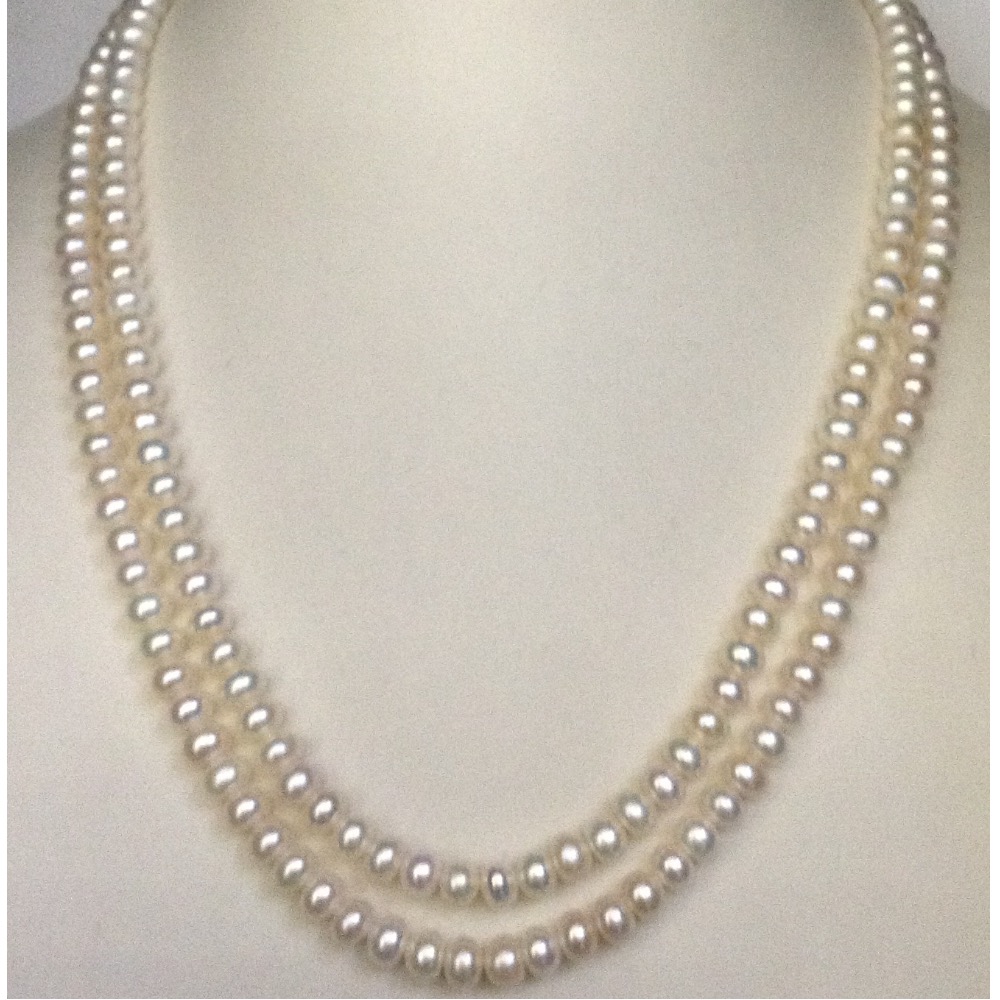 Freshwater White Flat Pearls Necklace 2 Layers JPM0091