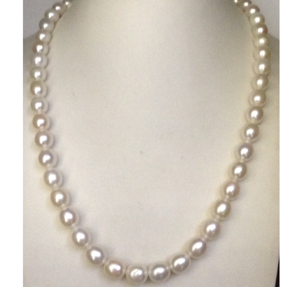 Freshwater white oval pearls strand JPM0099