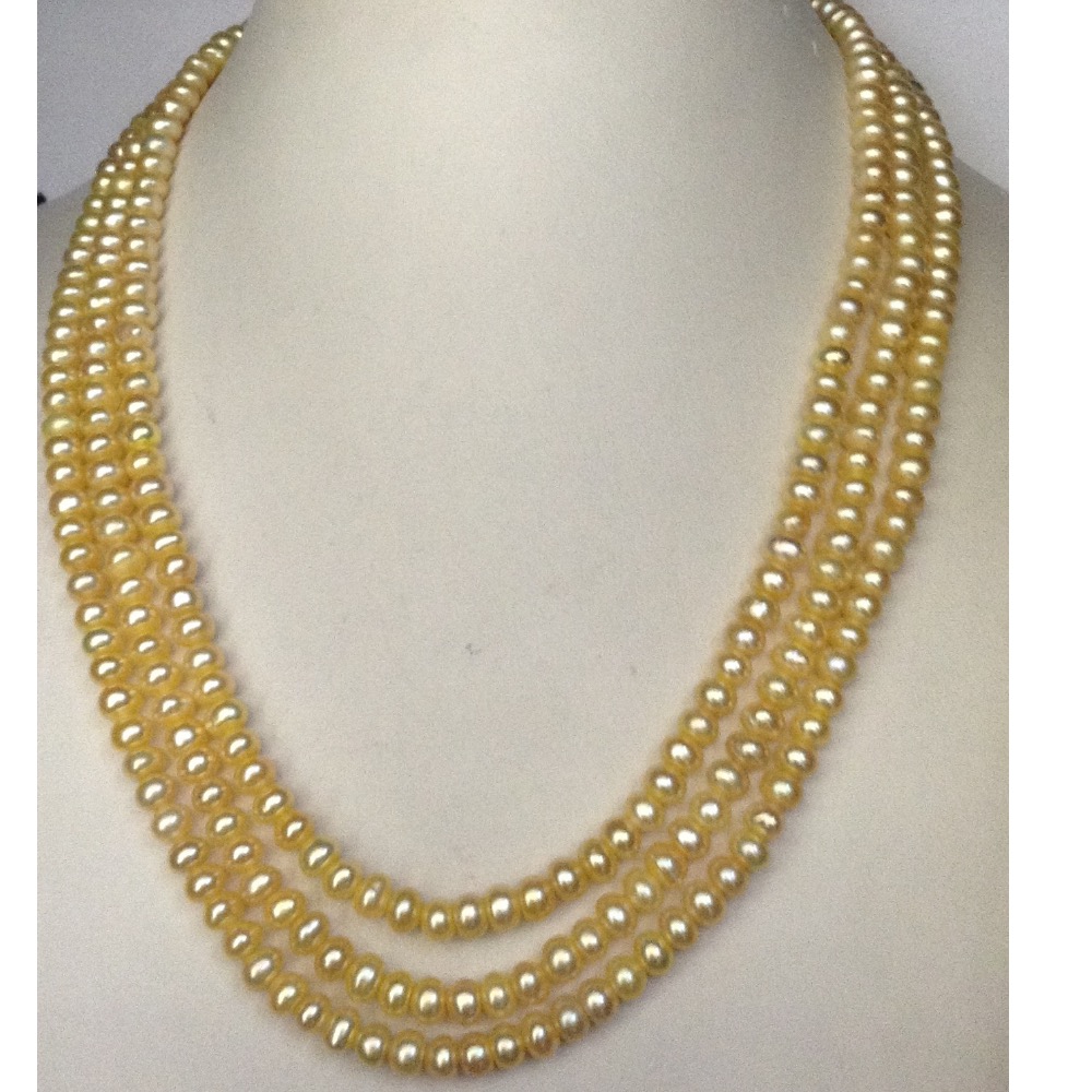 Freshwater Golden Flat Pearls Necklace 3 Layers JPM0062