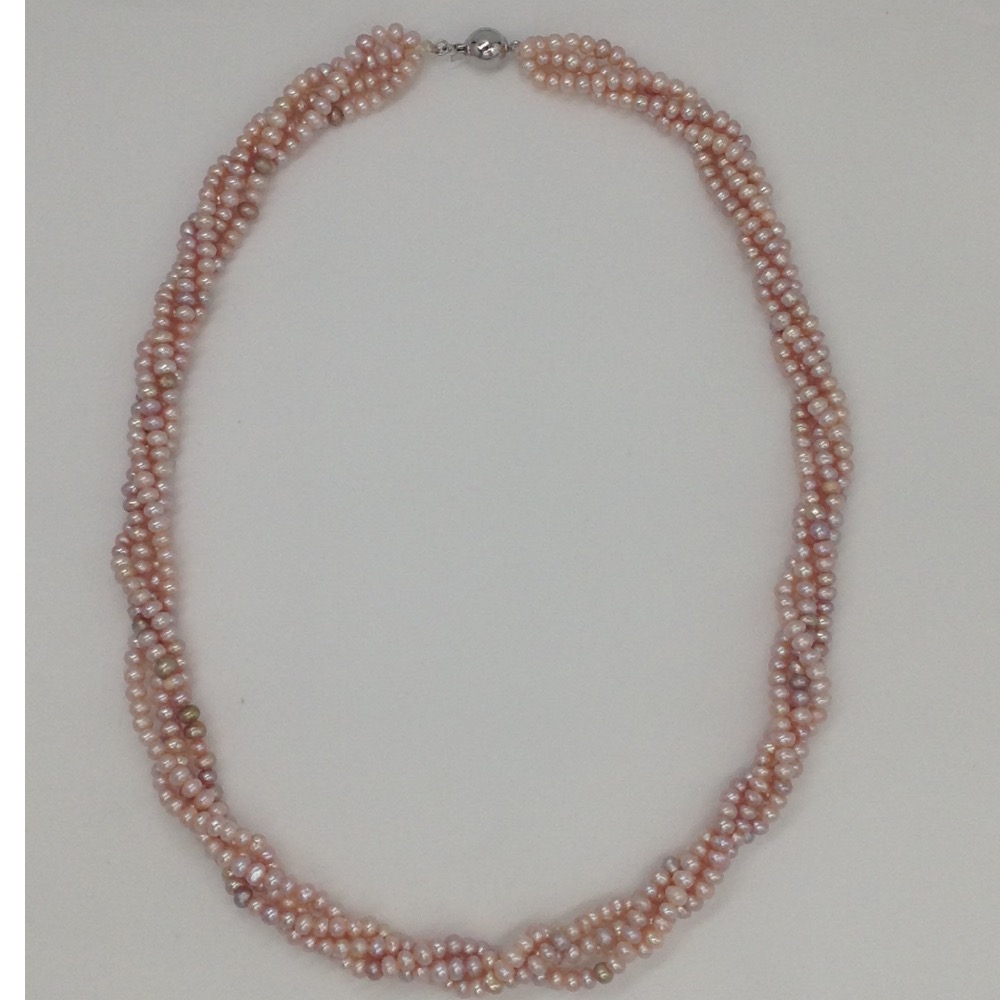 Freshwater Pink Flat Twisted Pearls Neckalce 4 Layers JPM0045