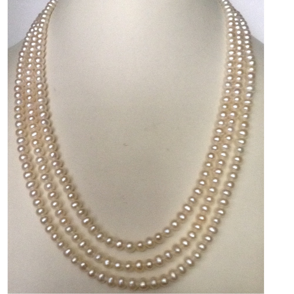 Freshwater White Potato Pearls Necklace 3 Layers JPM0044