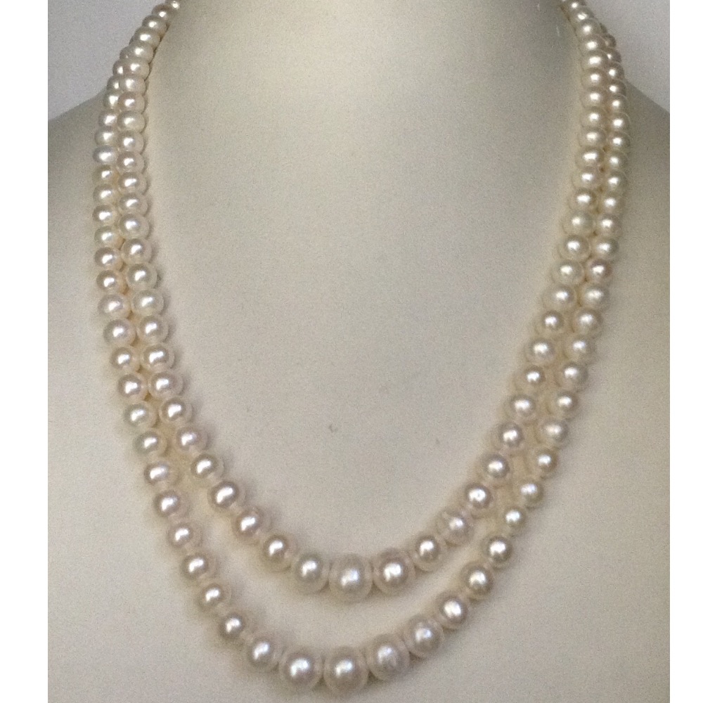 Round White Pearls Graded Neckalce 2 Layers JPM0033