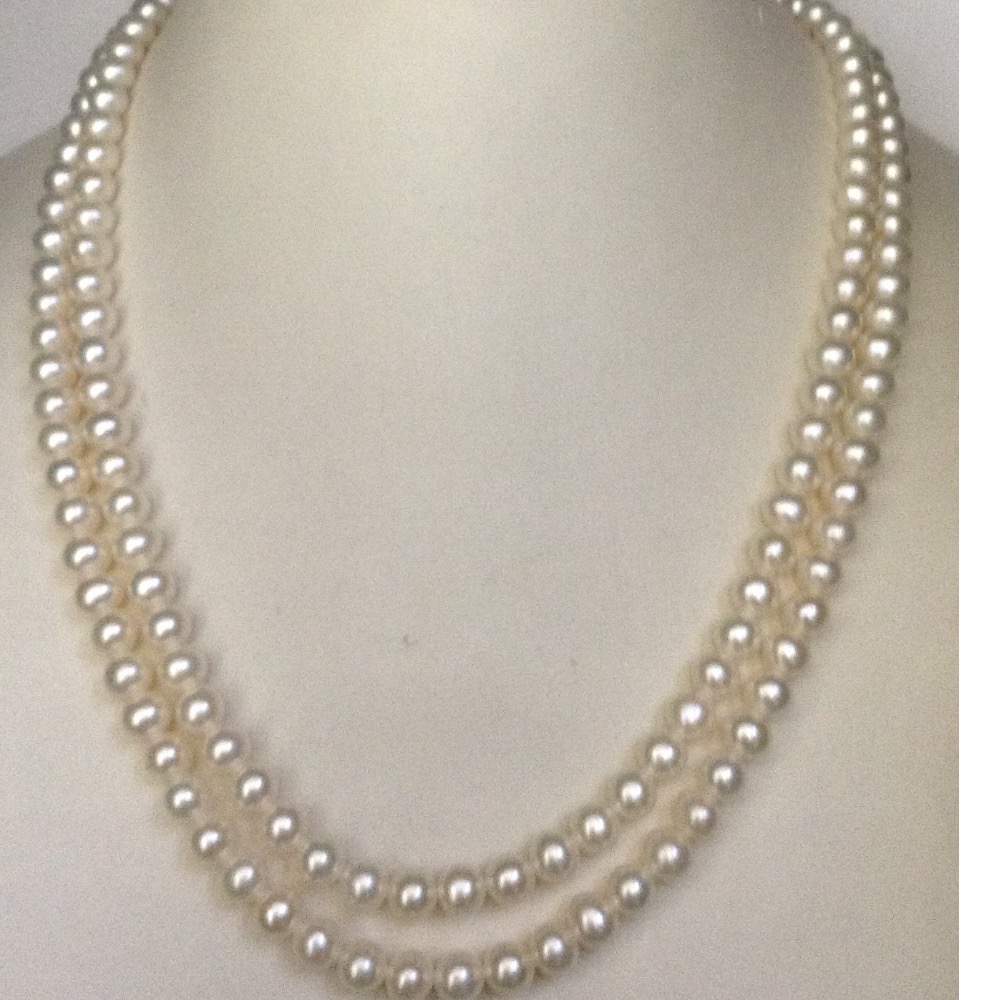 White Round Pearls Necklace 2 Layers JPM0034