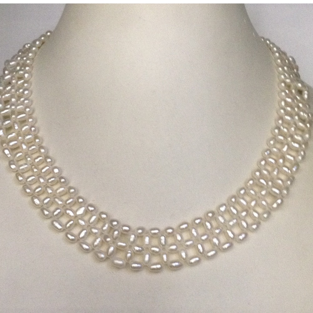 Fresh water natural rice pearls jaali necklace JPM0023