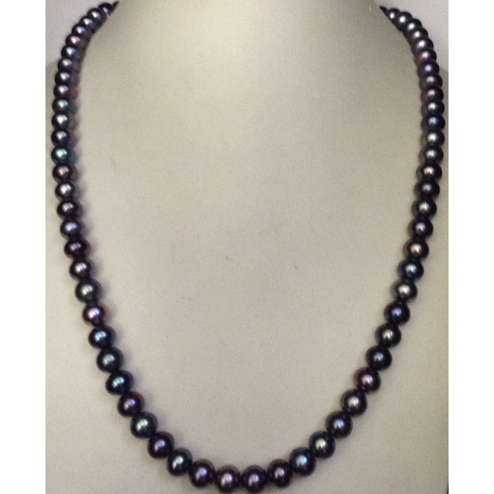 Fresh water round bluish grey pearls strand JPM0019