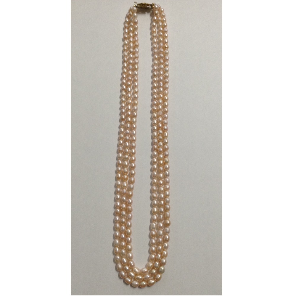 3 Line Freshwater Oval Pink Natural Pearls Necklace JPM0002