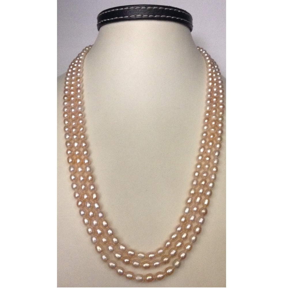 3 Line Freshwater Oval Pink Natural Pearls Necklace JPM0002