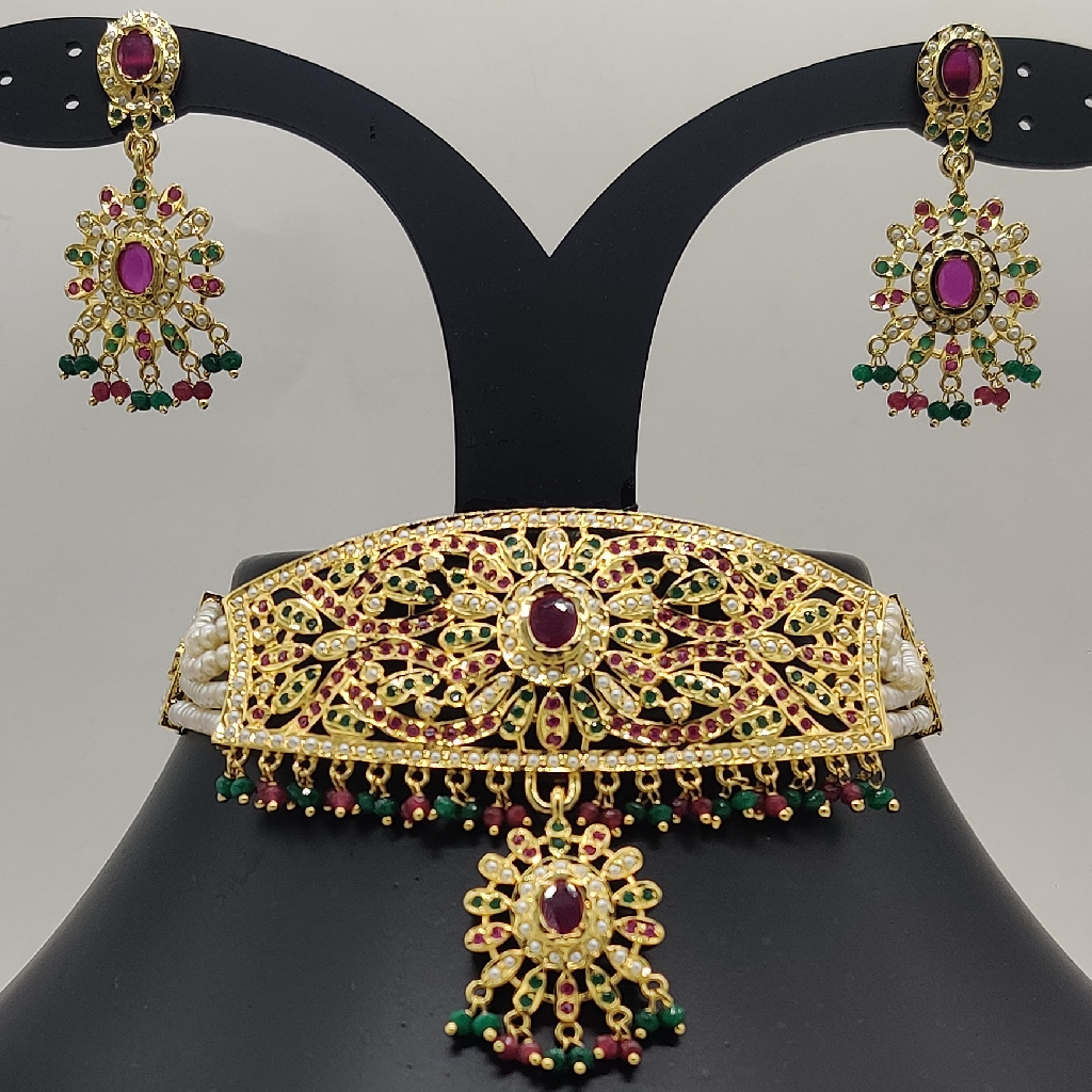 Multicolour Amritsar Choker Set with White Pearls JPS1015