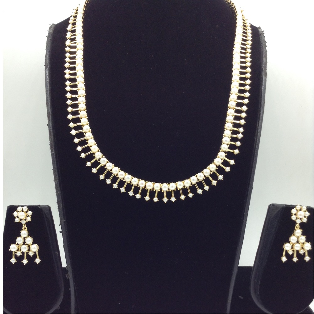White Pearls Long Necklace Set JNC0229