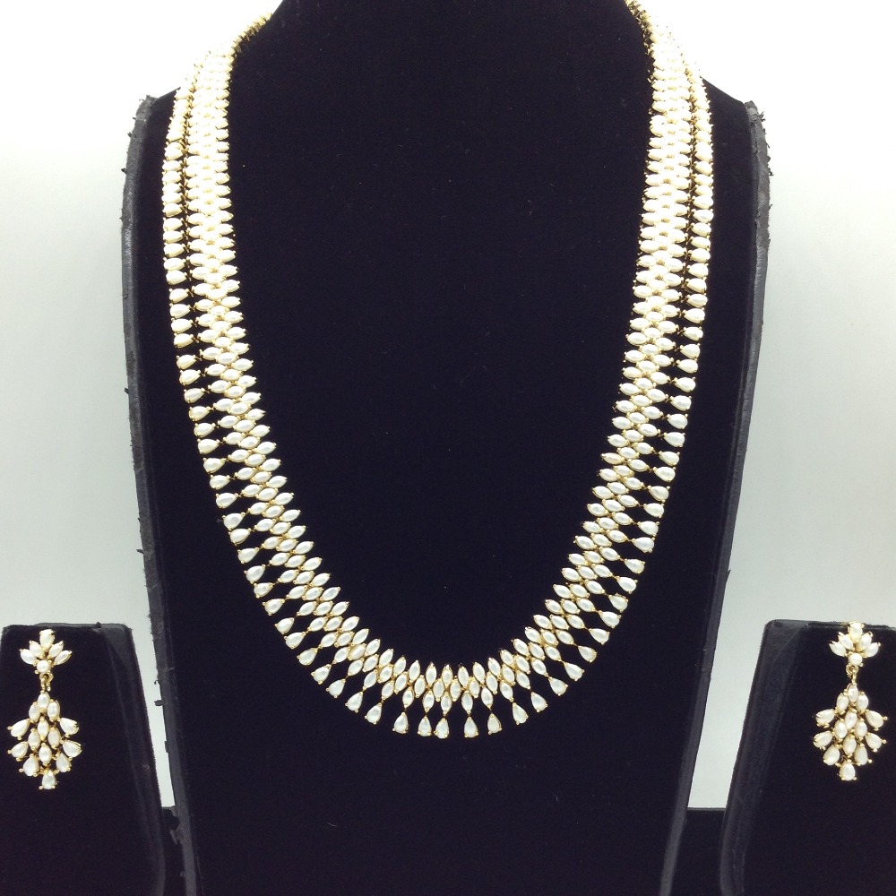 White Pearls Long Necklace Set JNC0228