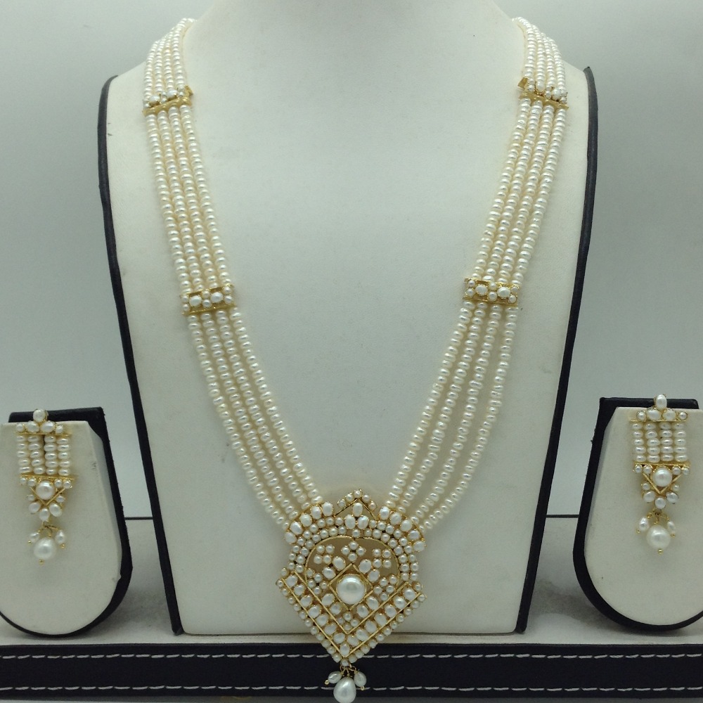 White Pearls Ranihaar Set With 4 Line White Pearls Mala JPS0854
