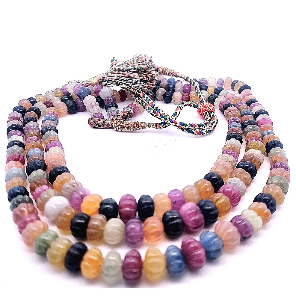 Natural Multicolour Sapphires Kharbuja Beeds 3 Layers JSS0219