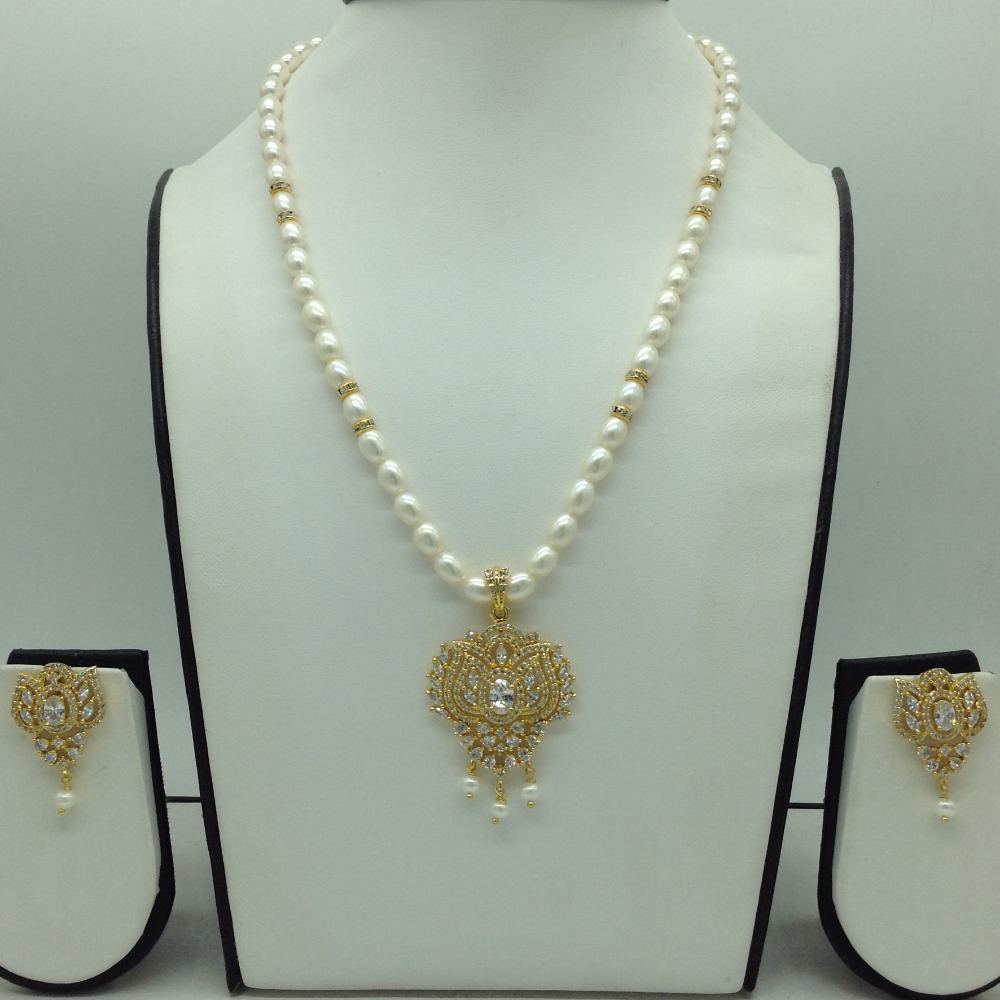 White Cz Pendent Set With 1 Line White Pearls Mala JPS0831