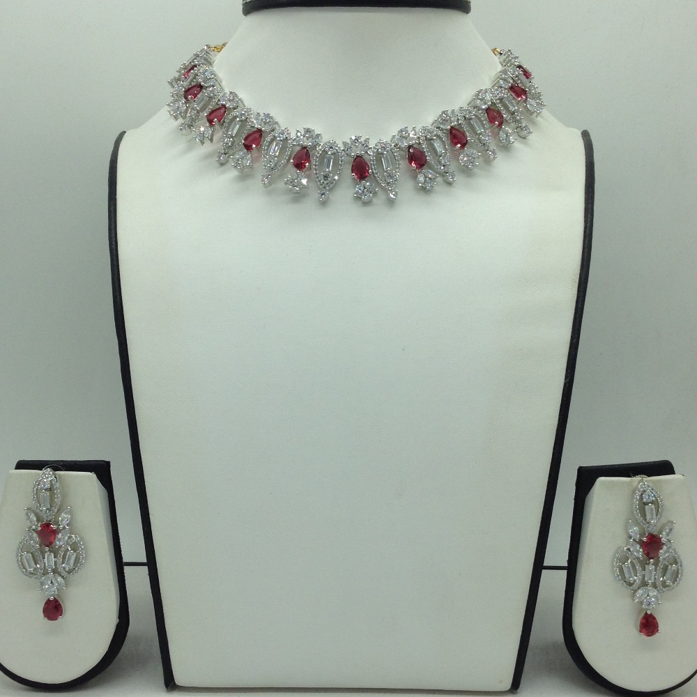 White,Maroon CZ Necklace Set JNC0222