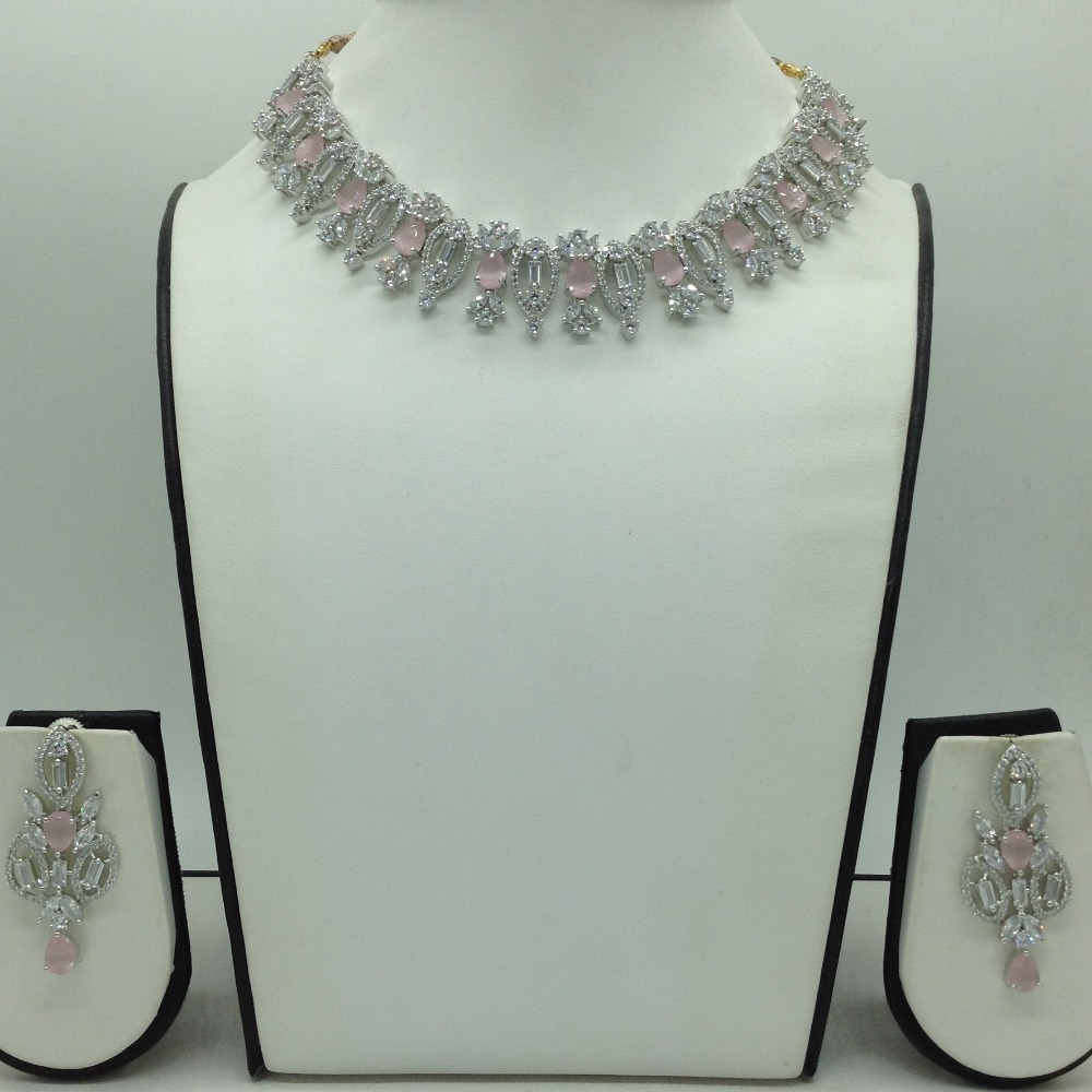 White,Pink CZ Necklace Set JNC0221