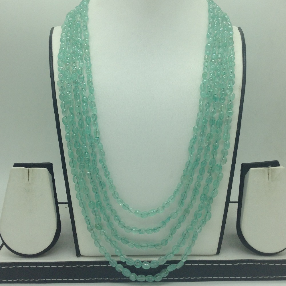 Natural Green Beryl Oval Beeds 5 Layers Mala JSS0213