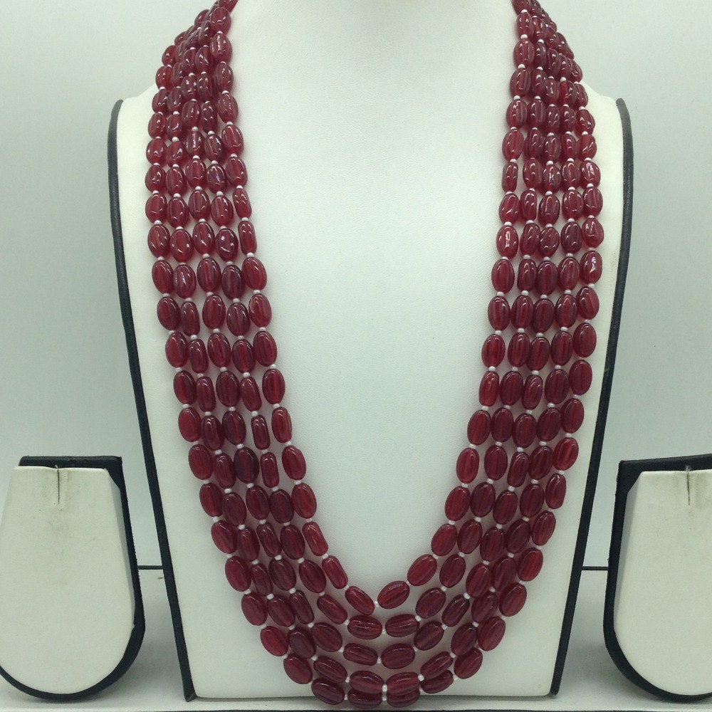 Natural Red Oval Kharbuja Beeds 5 Layers Mala JSS0209