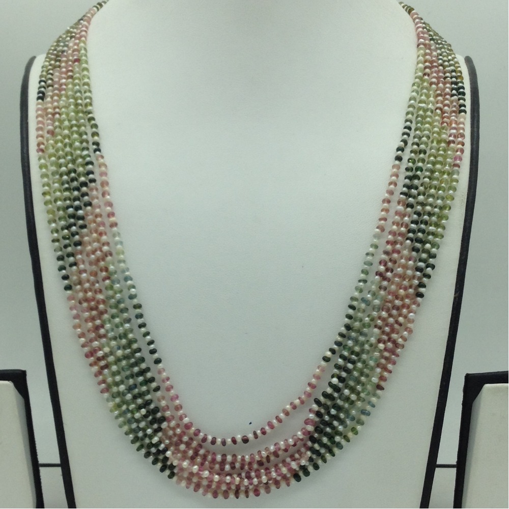 White Seed Pearls with Multi Tourmaline 7 Layers Mala JPM0516