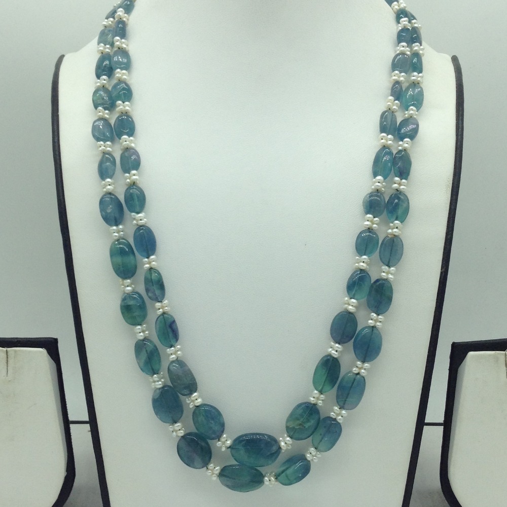 White Seed Pearls with Blue Oval Beeds 2 Layers Mala JPM0515
