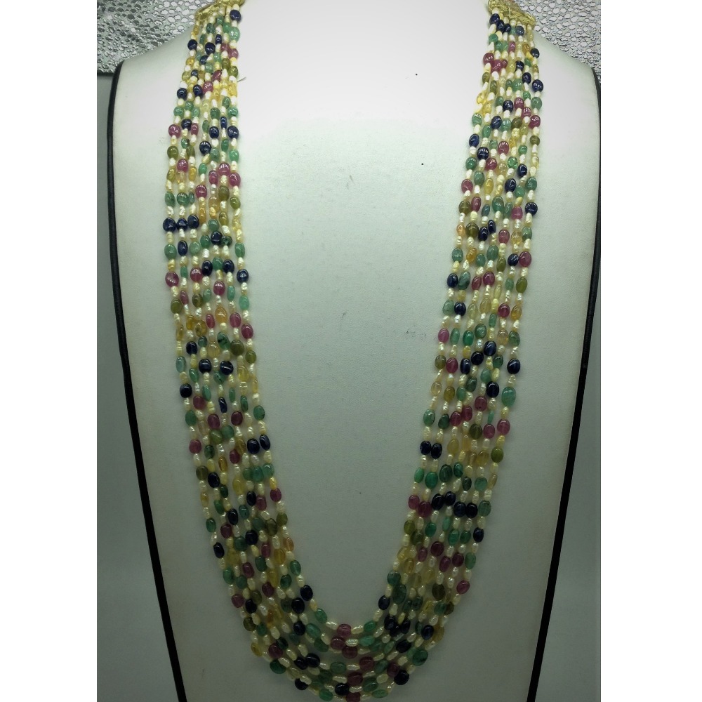 Yellow Kudkal Pearls with Multi Oval Beeds 7 Layers Mala JPM0508