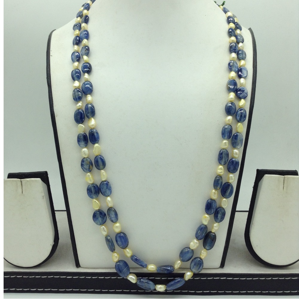 Yellow Kudkal Pearls with Blue Iolite Beeds 2 Layers Mala JPM0505