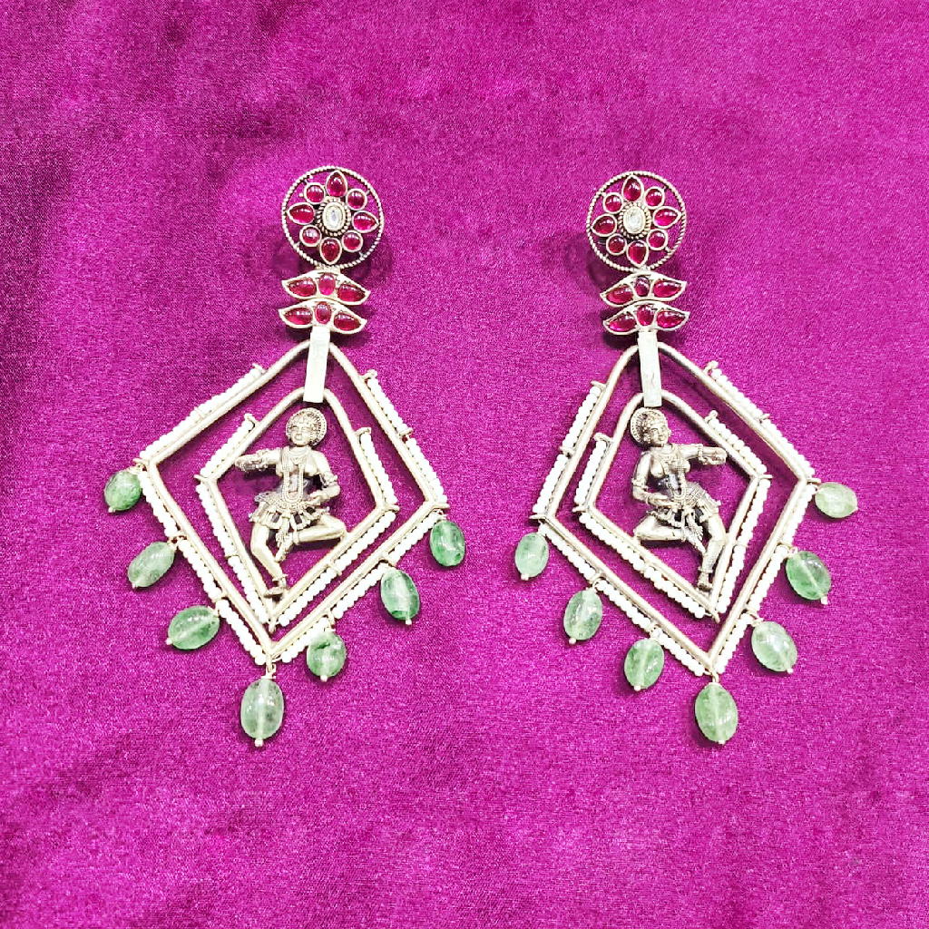 Dancing Doll Stylish Pure Silver Temple Earrings