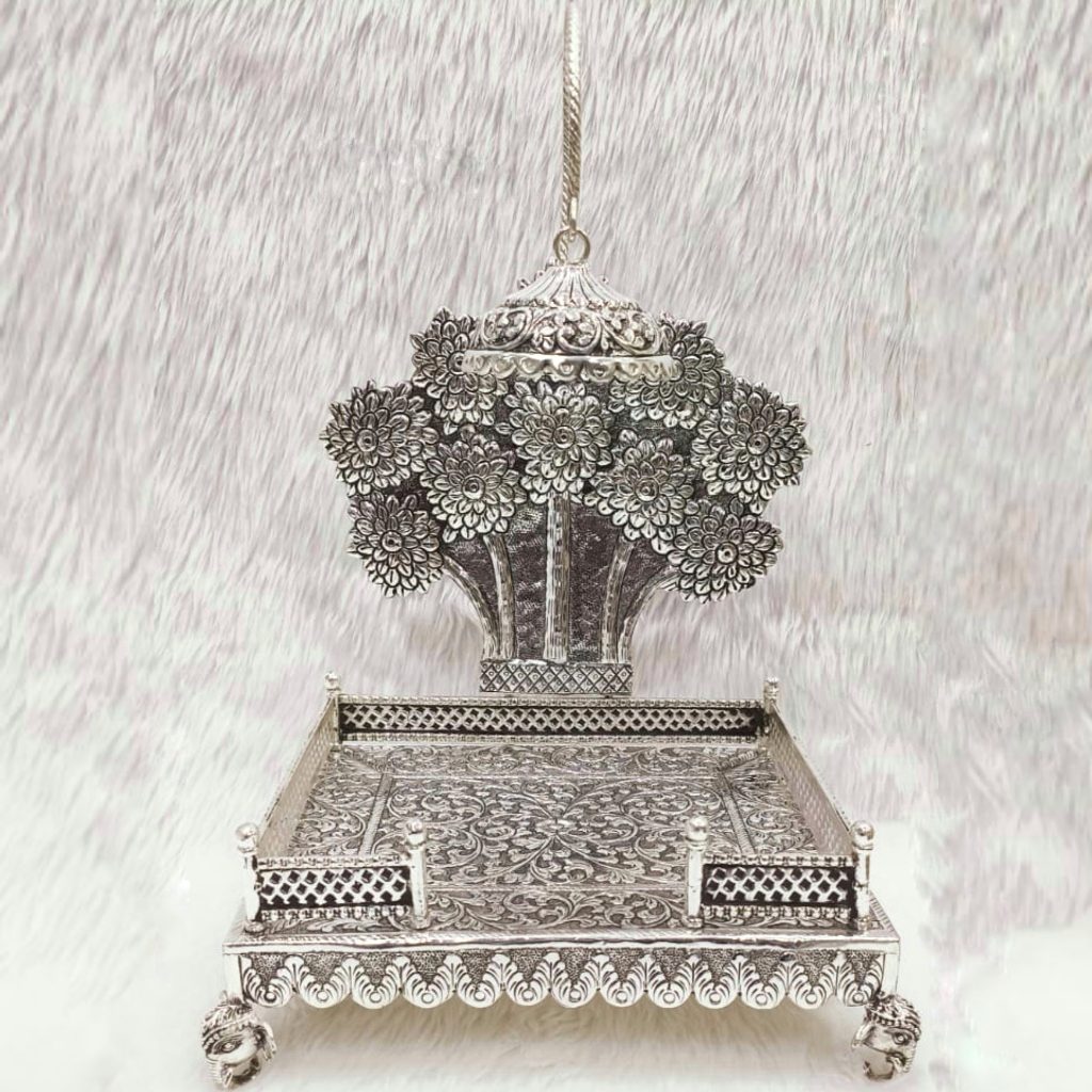 Designer 92.5% Pure Silver Sinhasan In Antique Work