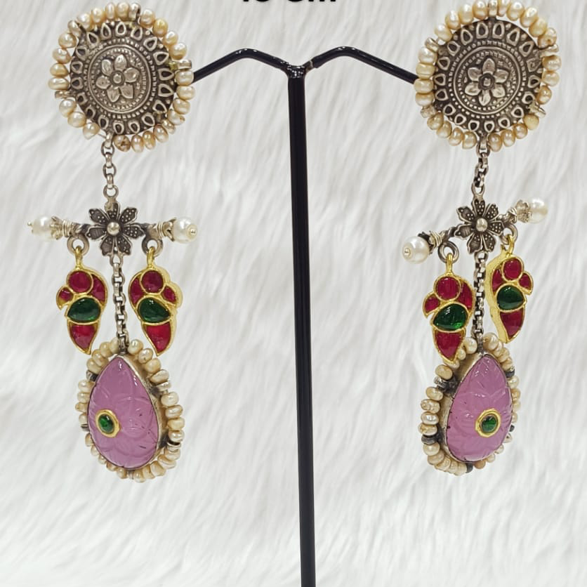 Silver Gemstone Earring With Multiple Elements