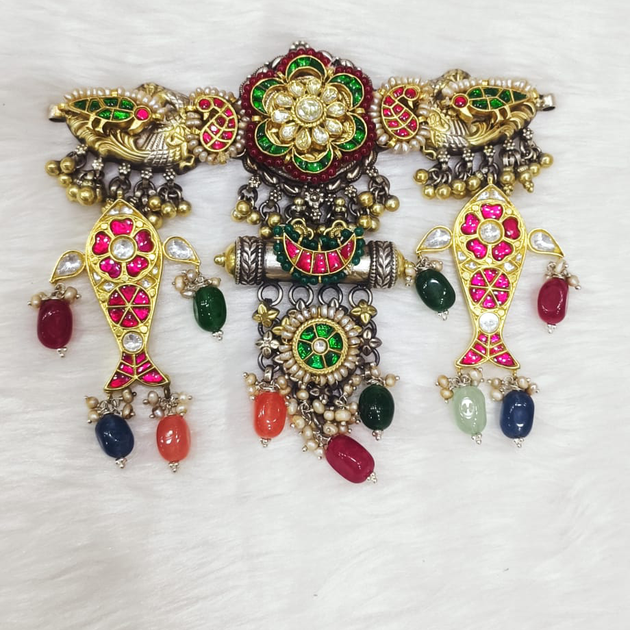 Exclusive Vintage Silver Nakhra Necklace With Multiple Elements