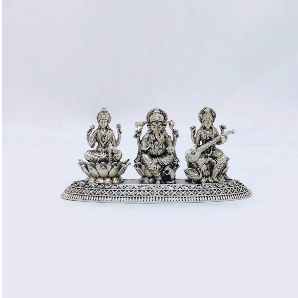 Real silver idol of laxmi ganesh saraswati ji in antique high finish