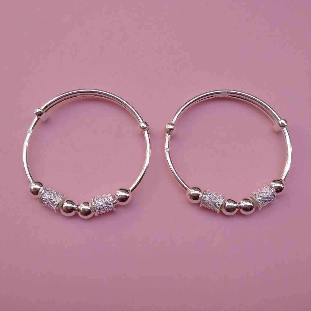 Puran pure silver baby kada with hollow balls & drum charms (1 pair)