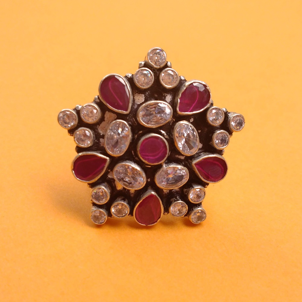 Puran real silver cutstone shining star ring for ladies (adjustable)