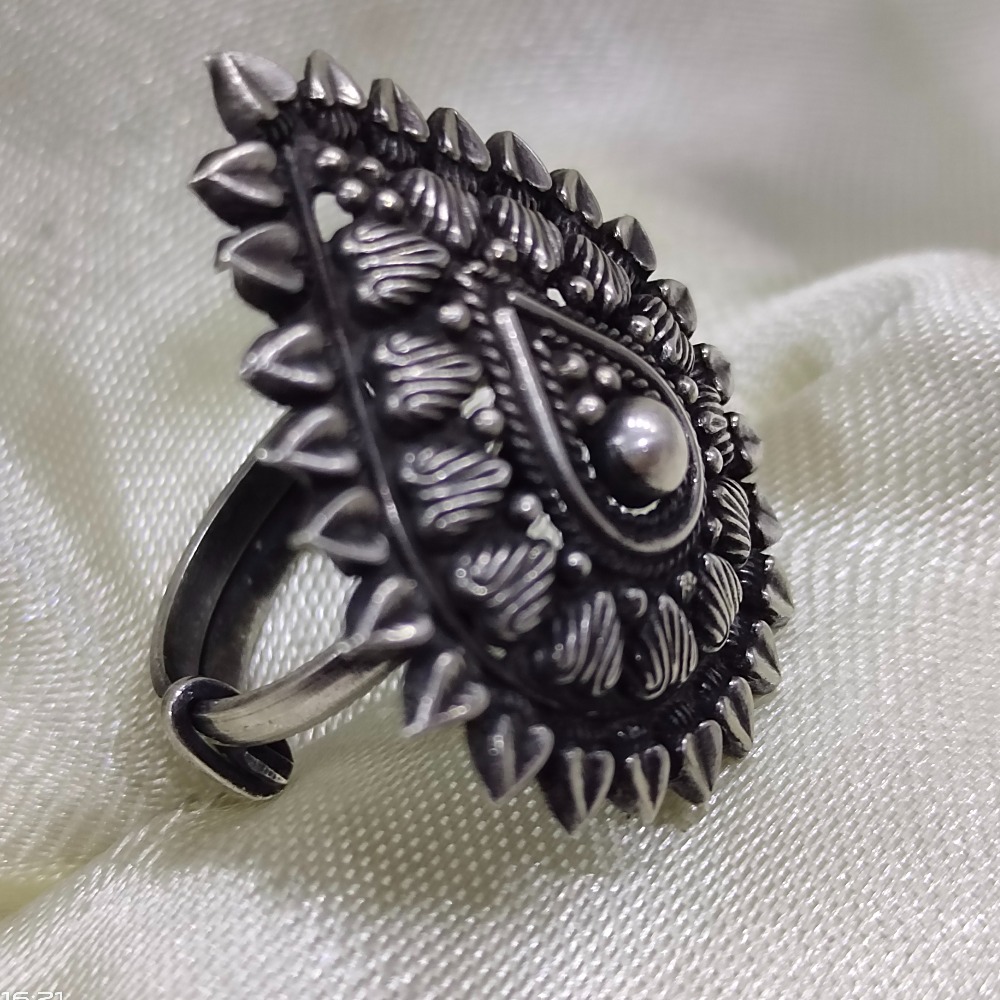 Puran drop shape ethnic sterling silver ladies ring (free size)