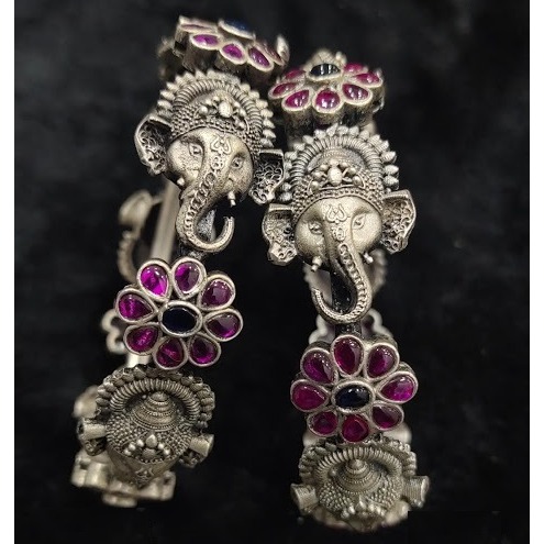 Puran blissful ganesha motifs temple bangles with ruby Gems (2 pcs)