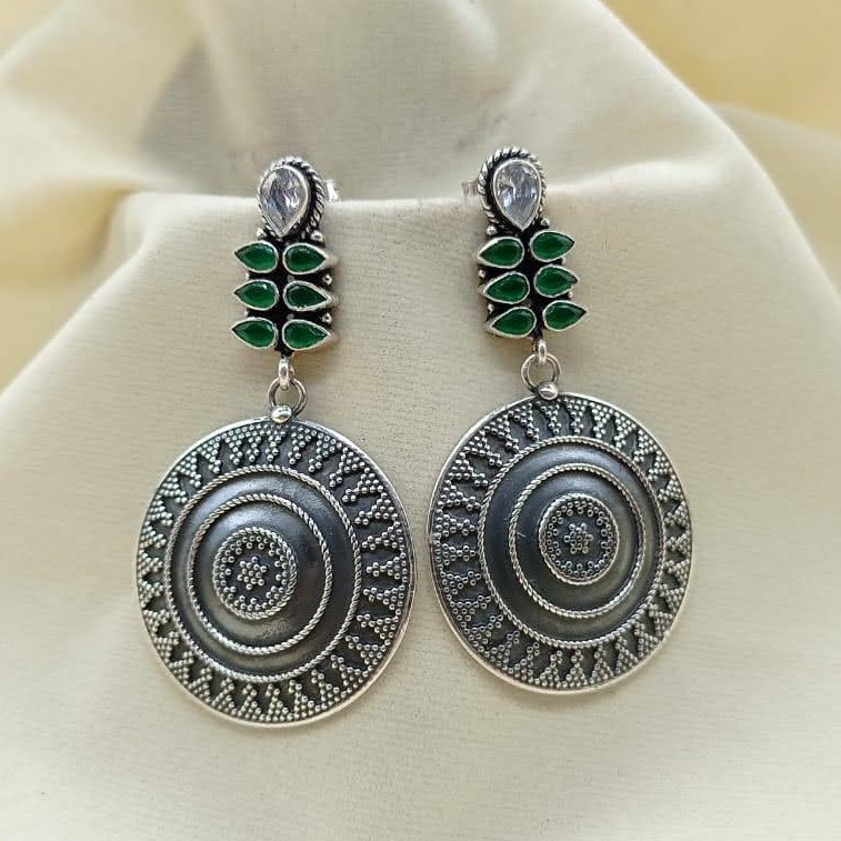 Puran oxidised shield of flowers earrings with green onax studs