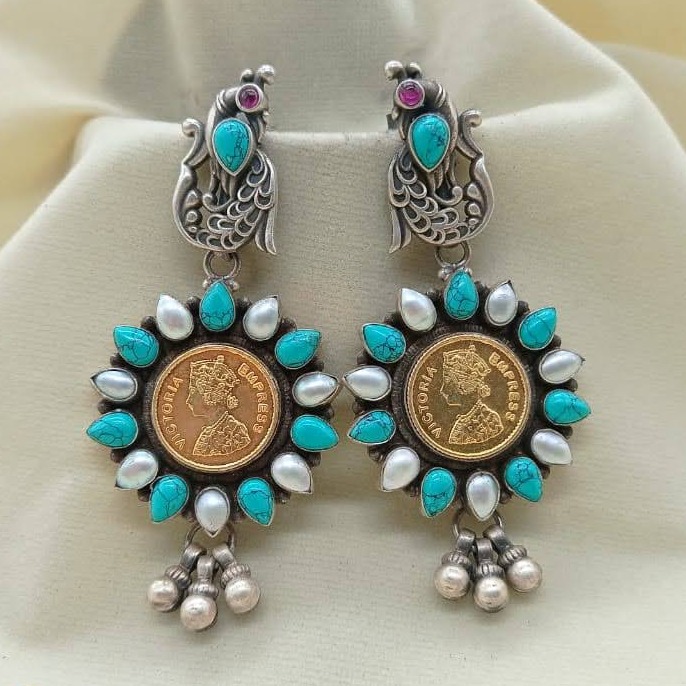 Puran coin inspired blissful turqoise sunflower dangler earrings