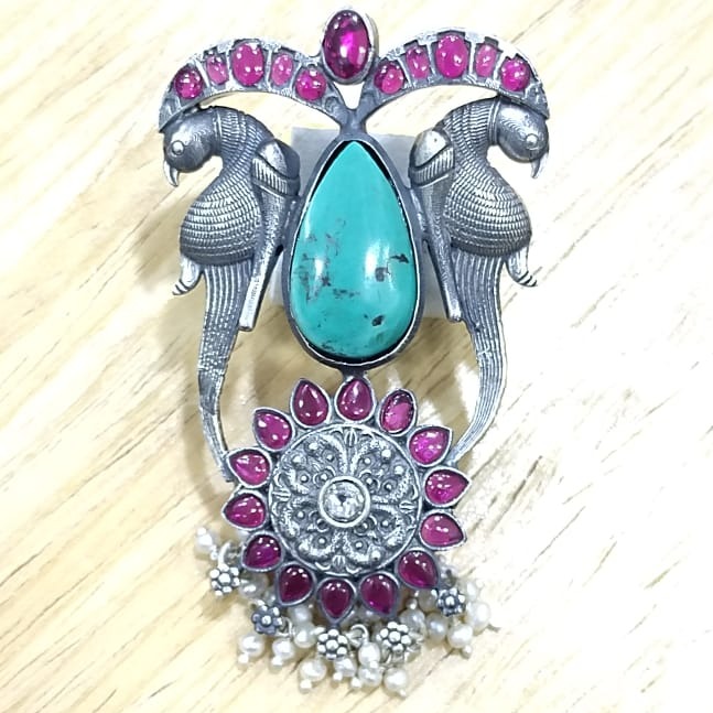 Twinning parrot motif pendant in real silver by puran