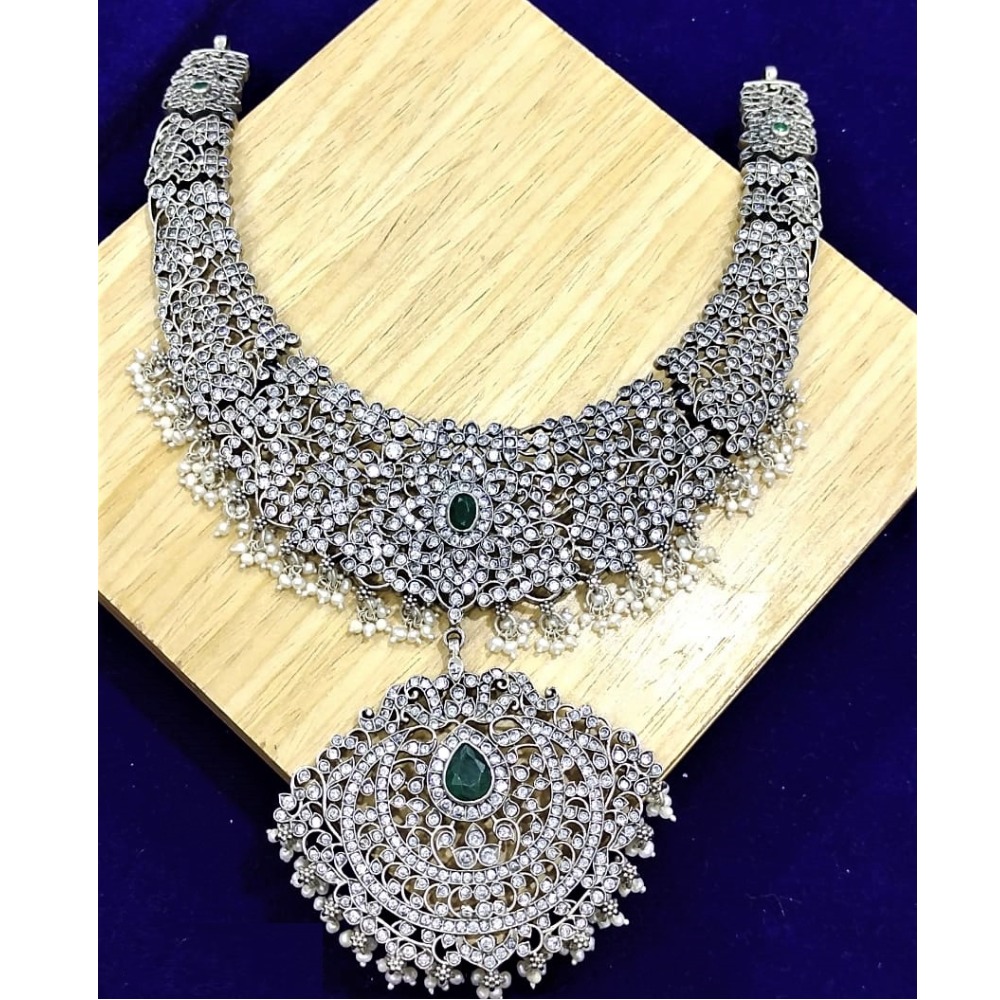 Designer rani haara in cz and green quartz by puran