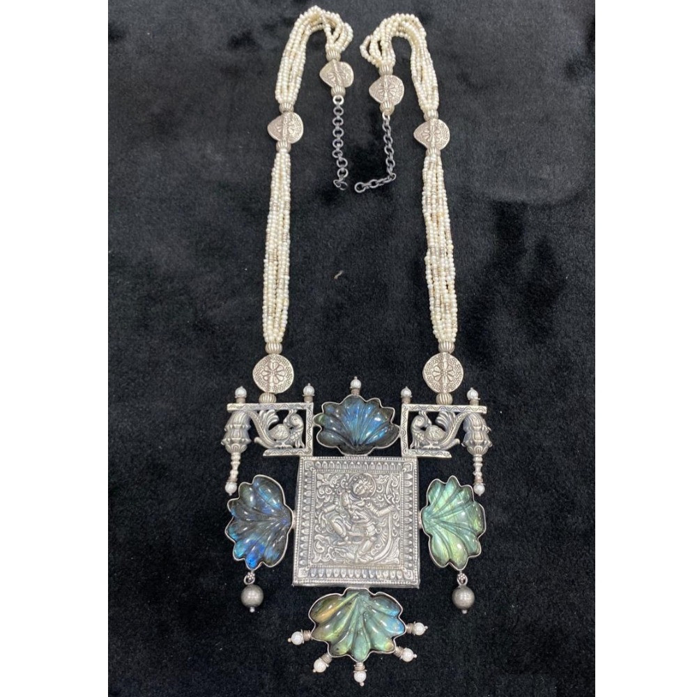 Pure Silver Temple long OTP set With Real Gems By Puran