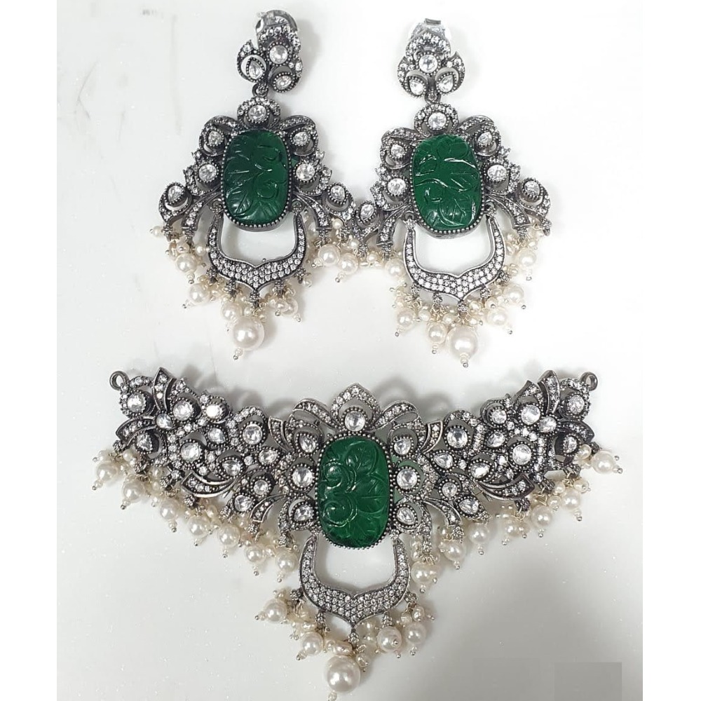 925 pure silver necklace with carved ruby and kundan pO-216-07
