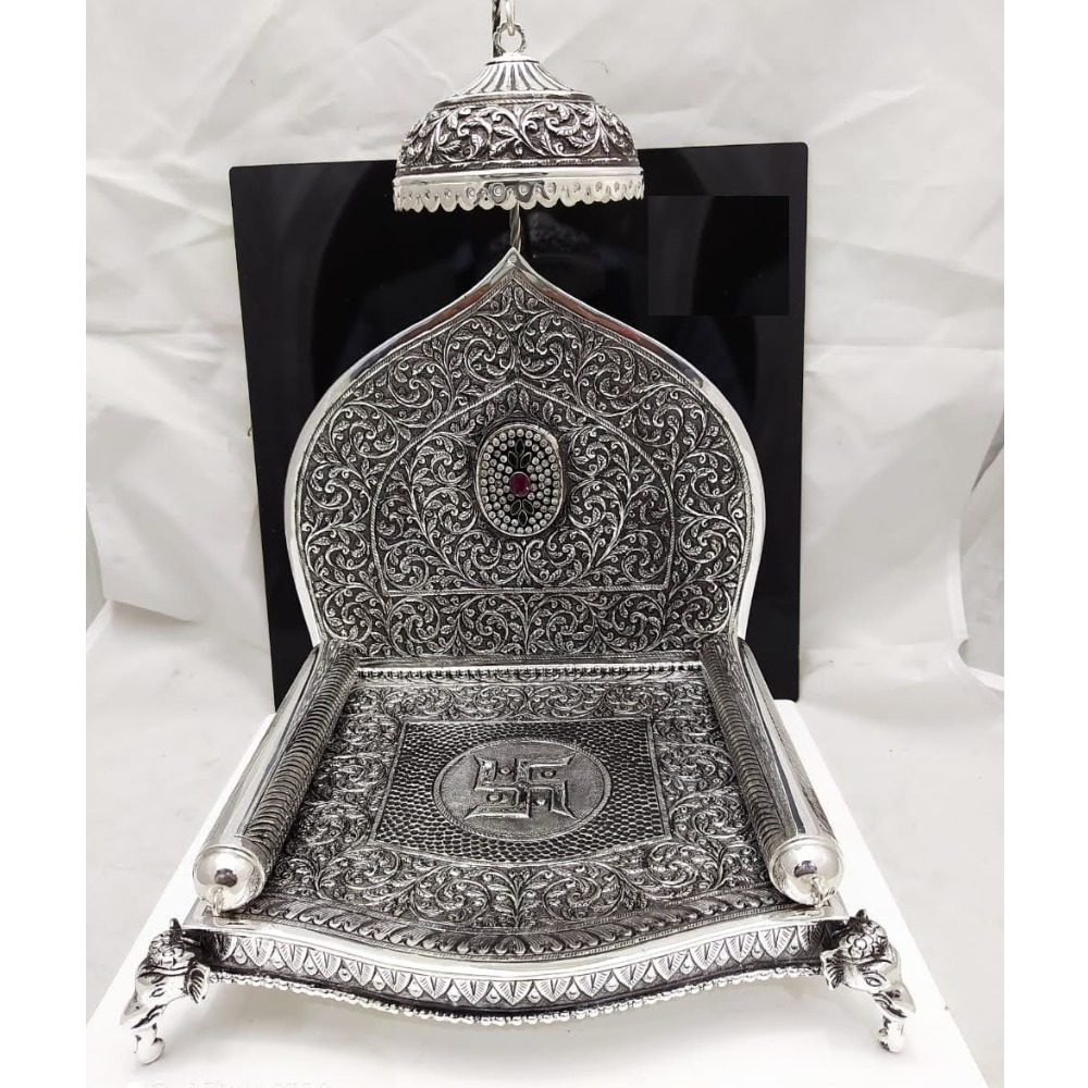 92.5 pure silver solid antique singhasan with gemstones po-141-05
