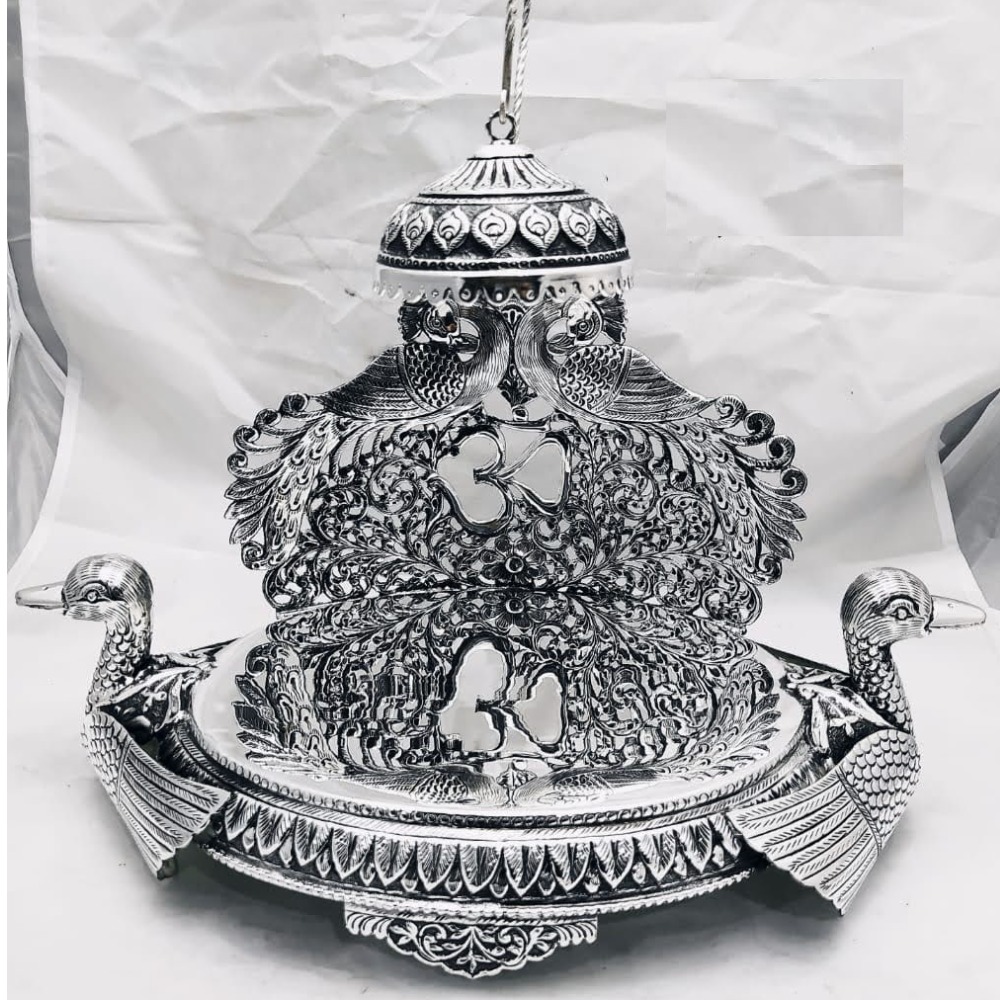 925 pure silver antique singhasan with rajhans & peacock po-141-02