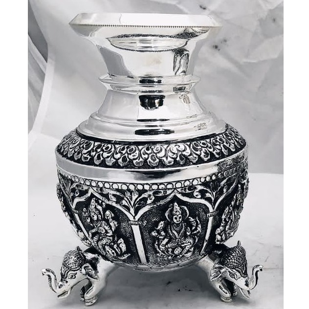 92.5 pure silver Astha lakshmi vase with hathi legs po-168-04
